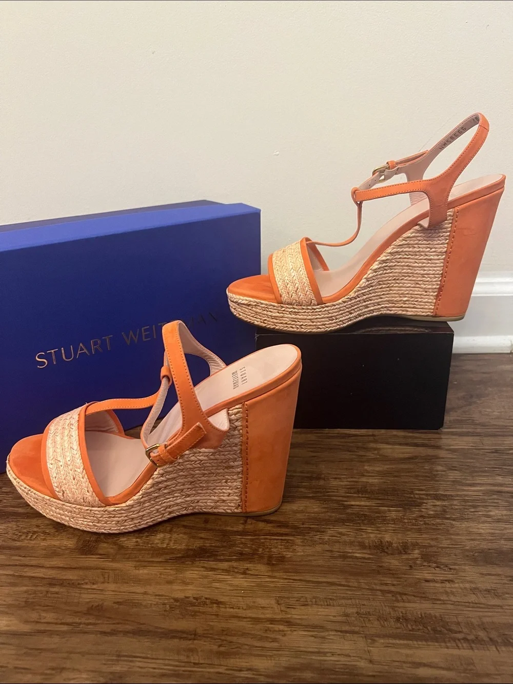 Stuart Weitzman Orange Woven Espadrille Wedge Sandals - Picture 3 of 6